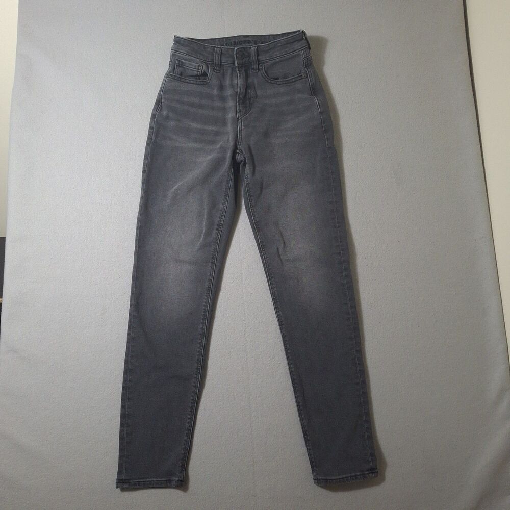 American Eagle Size 000 Black Grey Faded Distressed High-Rise Mom Jeans 22x29